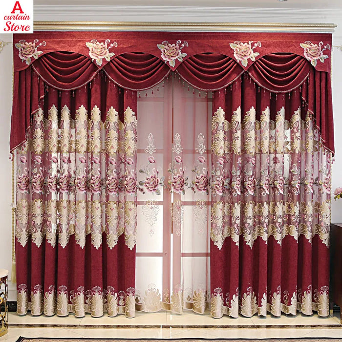 Luxury Living Room Bedroom Floor-to-ceiling Blackout Red Curtains