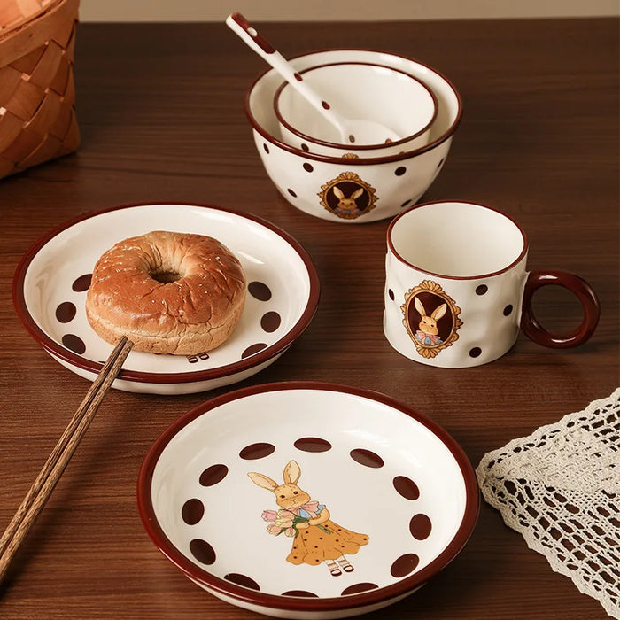 Dinnerware Set Easter Tableware Set Rabbit Ceramic Tableware Set Two Person Bowl Plate Set Gift Box