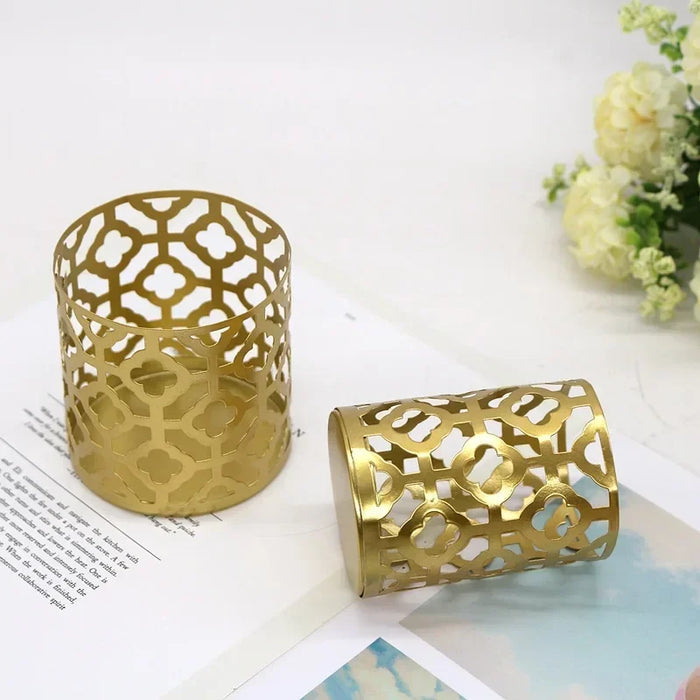 Nordic Gold Candle Holders Geometric Hollowed Out Iron Candlestick Creative Fragrance Candle Cup Home Decoration Table Decor