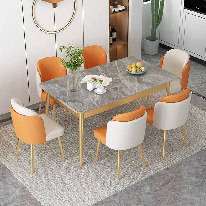 Household Small Apartment Rock Slab Bright Imported Marble Modern Minimalist Rectangular Dining Table and Chair Combination