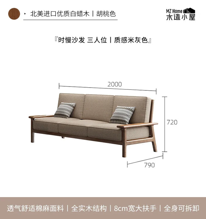 Nordic pure solid wood sofa, cloth art, small household, Japanese ash wood, modern, simple and lazy lounge sofa