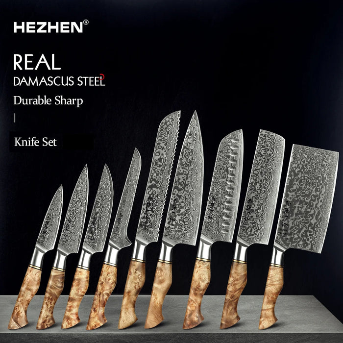 HEZHEN Kitchen Knife Set 1-7PC Damascus Steel knives Chef Knife Kitchen Accessories Professional Chef knives Cooking Tools