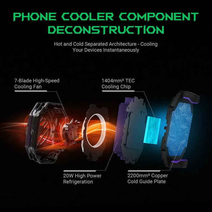 Black Shark FunCooler 3 Pro, Cellphone Cooling Fan for 2.63-3.46 inches iPhone/Android, Fan Speed Settings RGB Phone Radiator