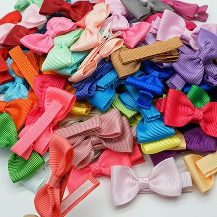 10pcs/lot Solid Color Grosgrain Ribbon Bowknot Kids Hair Clips Handmade Bows Baby Girls Barrettes Hairpins Photo Props Gift Sets