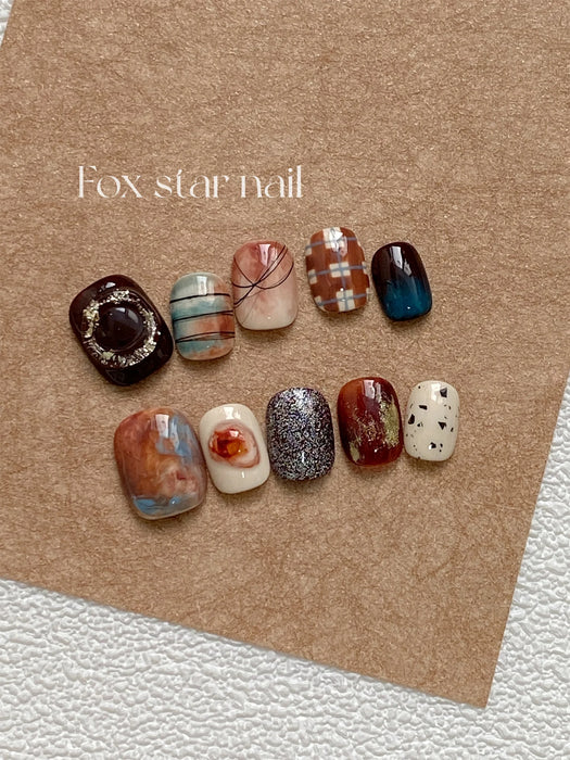 Maillard Wind Blooming in Autumn and Winter, High-grade Hand-made Custom-made Wearing Nail Manicure, Detachable Nail Patch.