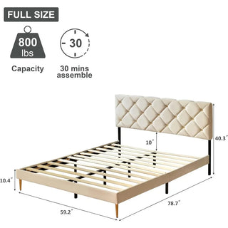 Full-size Bed Frame, Velvet Upholstered Platform with Headboard and Sturdy Wood Slats，non-slip and Noiseless,no Springs Required