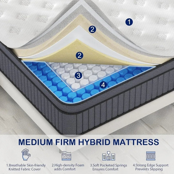 Queen Mattress,  Hybrid Queen Size Mattresses in a Box, Mattress Queen Size with Memory Foam and Independent Pocket Springs