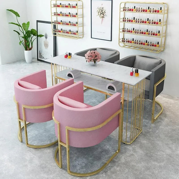 Single Double Modern Minimalist Marble Nail Table and Chair Set