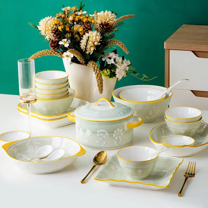 Modern Tulip Bowl and Plate Household Ceramic Combination Set Tableware Underglaze Colored Kitchen Dinnerware Sets Plates Dinner