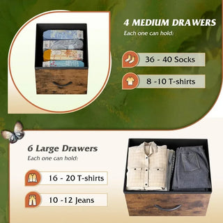 Dresser, Fabric for Bedroom, Storage Drawer Unit, University Dormitory, Black and Taupe, Dressing Table with 10 Deep Drawers