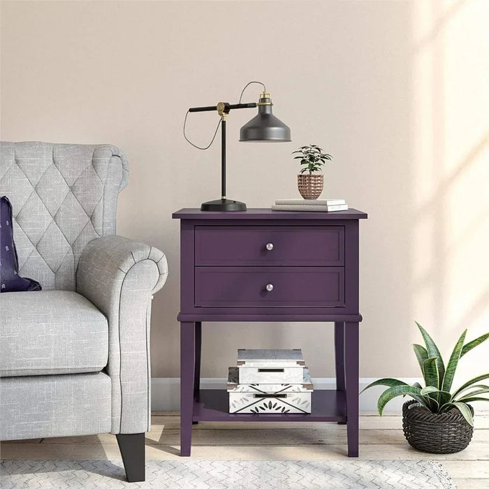 Home Franklin Accent 2 Drawers, Purple Table Bedroom Furniture Nightstand