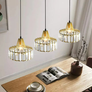 Nordic LED Modern Crystal Round Pendant Light Black Iron Chandelier for Kitchen Island Dining Room Rest Area Lighting Fixtures