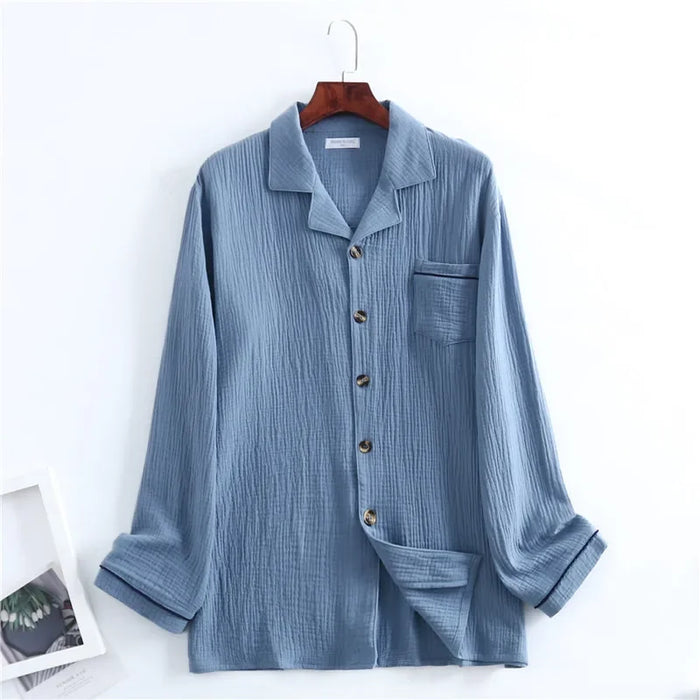 Spring New Products Men's Water Texture Crepe Gauze Suit Collar Pajamas Solid Color Button Home Set Qualities Mens Lounge Wear