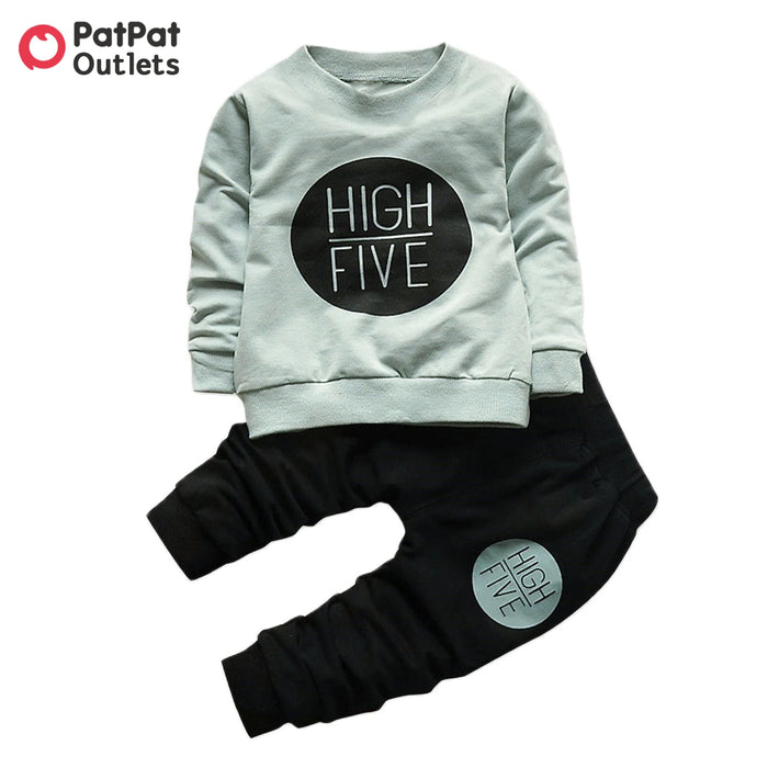 PatPat 2pcs Letter Print Color Block Long-sleeve Baby Set