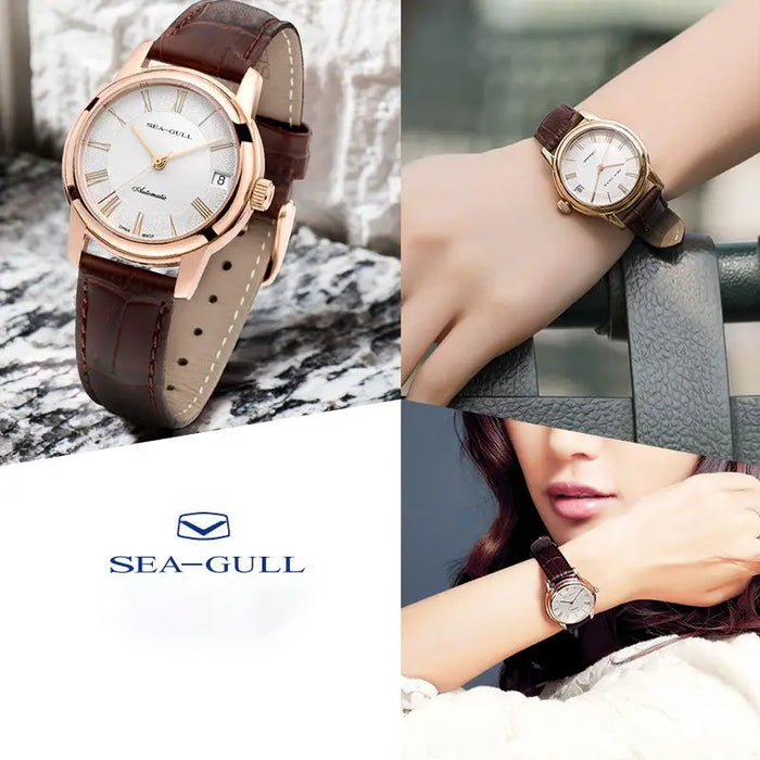 Seagull Men's Mechanical Watch Sleek Minimalist Leather Buckle 30M Waterproof Calendar Watch Business Couple Watch D519.405