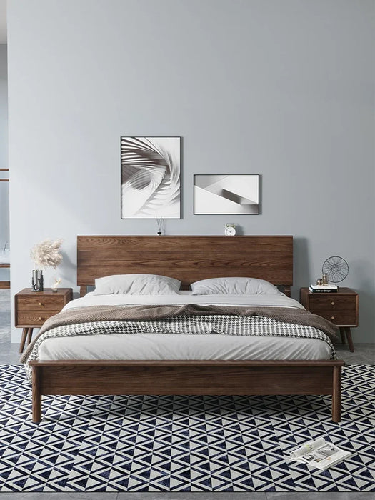 Ash simple solid wood bed Simple modern pure wood double bed, 1.8m master bedroom, Nordic retro log bed