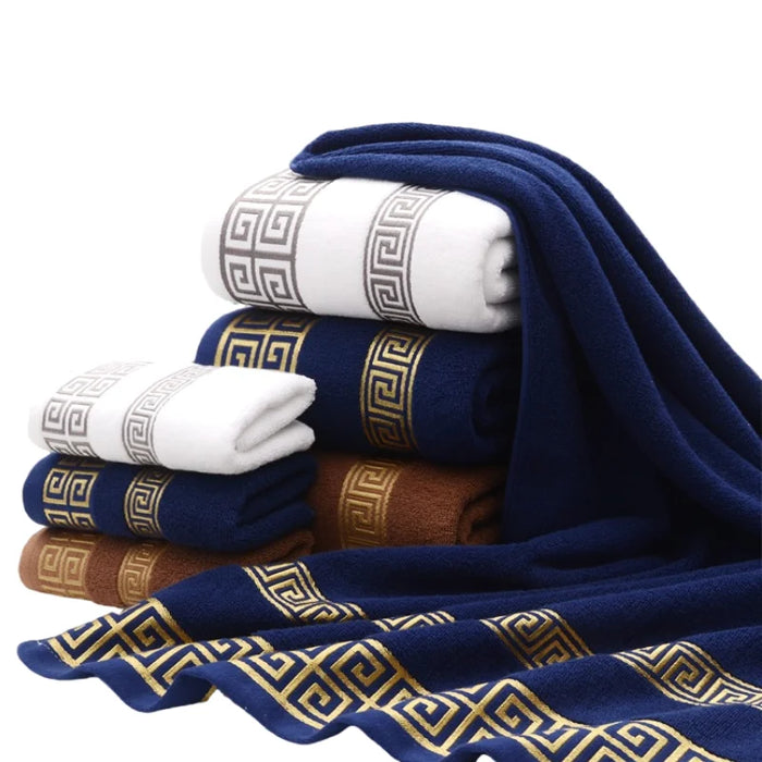 70x140cm Big Bath Towels Geometric Embroidered Bathroom Cotton Towels Blue White Brown Luxury Personalized Gift Towels 수건 세트