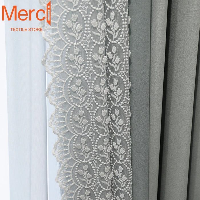 French style Luxury Chenille Velvet Blackout Curtains for Living Dining room Bedroom Korean Princess Style lace Curtain Custom