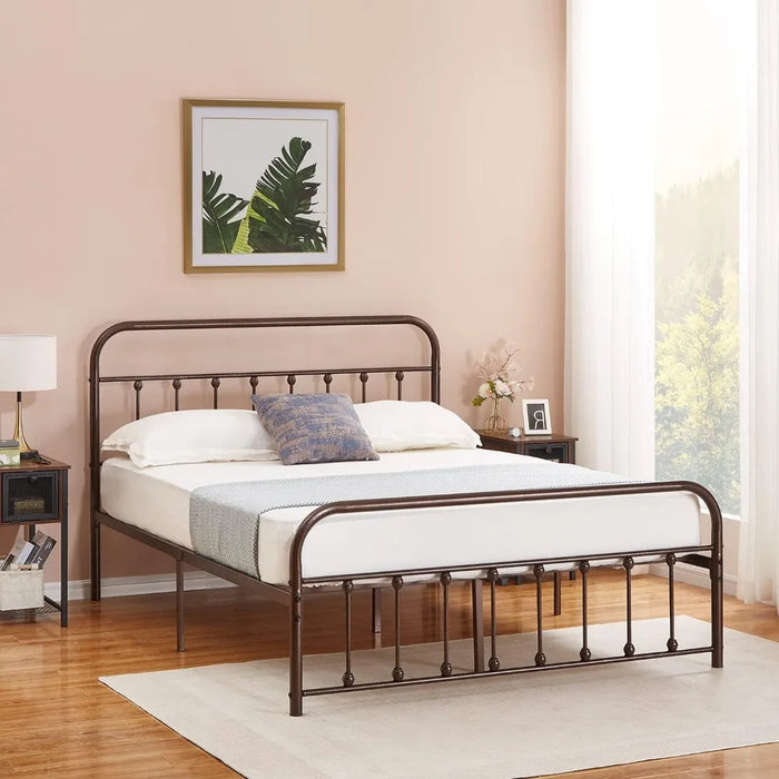 King Size Victorian Style Metal Bed Frame with Headboard Classic Metal Platform Bed Frame Mattress with Victorian