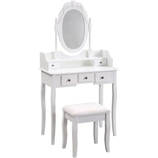 Dresser Mirror Table Set, Dressing Table with Stool, Vintage Bedroom Dresser, Storage Dresser White Dresser Chest