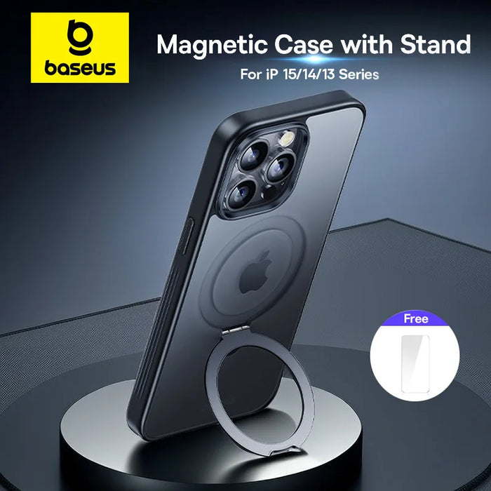 Baseus Magnetic Stand Case for iPhone 15 Pro 15 14 13 Pro Max Plus Case 180° Adjustable Kickstand Ring for MagSafe Charging Case