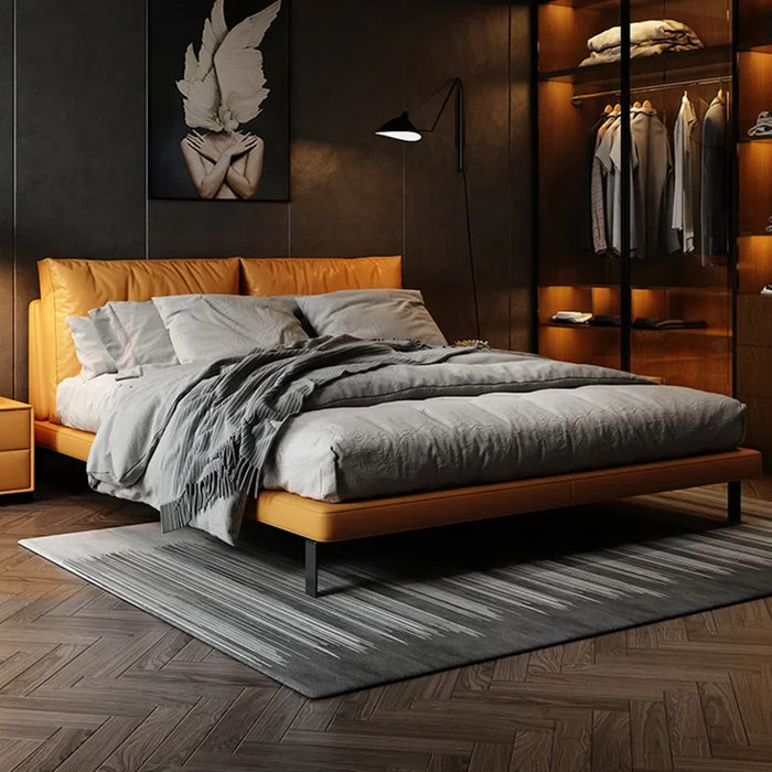 Leather soft bed Italian minimalist bedroom double 1.8 leather art bed modern wedding room leather art bed