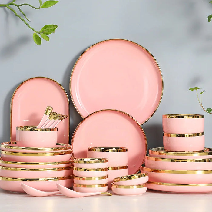 Ceramic Dinner Tableware Set Restaurant Home Porcelain Dinnerware Set Manufacturer Custom 9 Pcs Nordic Green Black Pink White