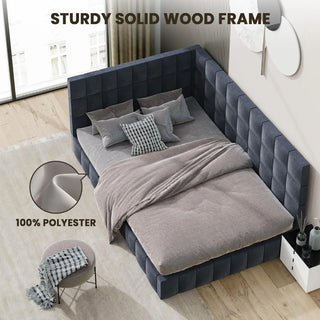 Queen Size Bed Frames Guest Room No Box Spring Needed Solid Wooden Bedframe W/Wood Slat Support Easy Assembly Grey Frame Bedroom