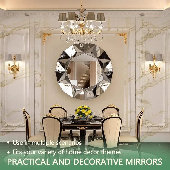 Decorative Mirror, 32-Inch Decor Mirror for Large Room, Beveled Edge Frameless Wall Mount Round Mirror for Living Room, Sliver