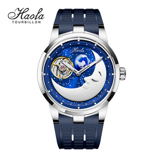 Haofa Flying Carrousel Mechanical Mens Watch Sapphire Manual Rotating Karrusel Watch For Men Moon Waterproof Luminous Luxury