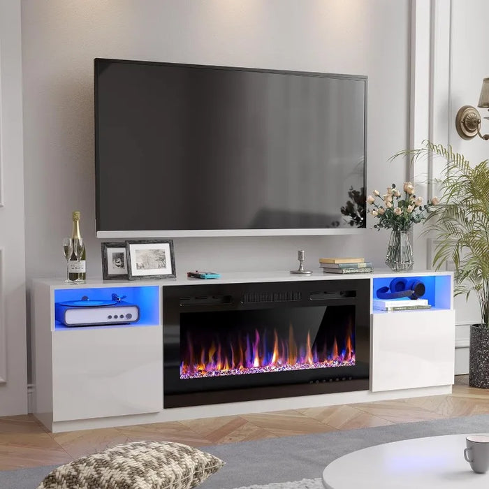 70" Fireplace TV Stand for Up to 80" with 36" Electric Fireplace TV Console for The Living Room LED Light Entertainment Center