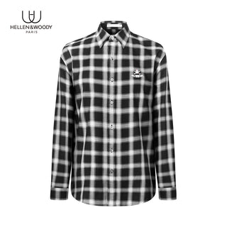 Hellen&Woody Men's Spring and Autumn New Long Sleeve Plaid Gingham Shirt Fashion Casual Slim Button Lapel Cotton 19QD011C