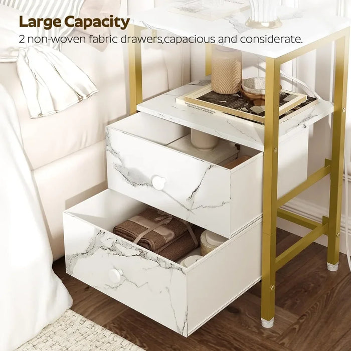 Nightstands Set of 2, End Table with Charging Station and USB Ports, Side Tables with 2 Drawers and Storage Shelves