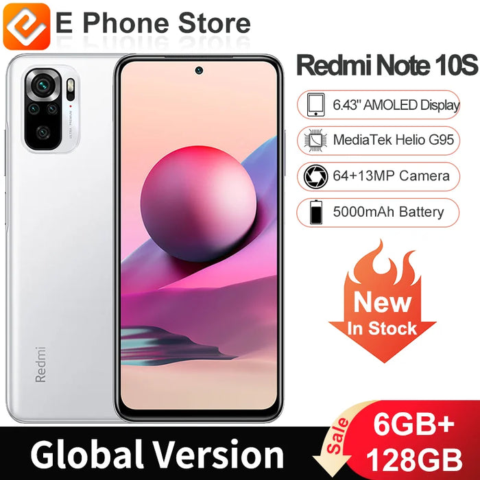 Global Version Redmi Note 10S 6GB+128GB MediaTek Helio G95 6.43” AMOLED DotDisplay 64MP+13MP Camera 5000mAh Battery NFC (New)