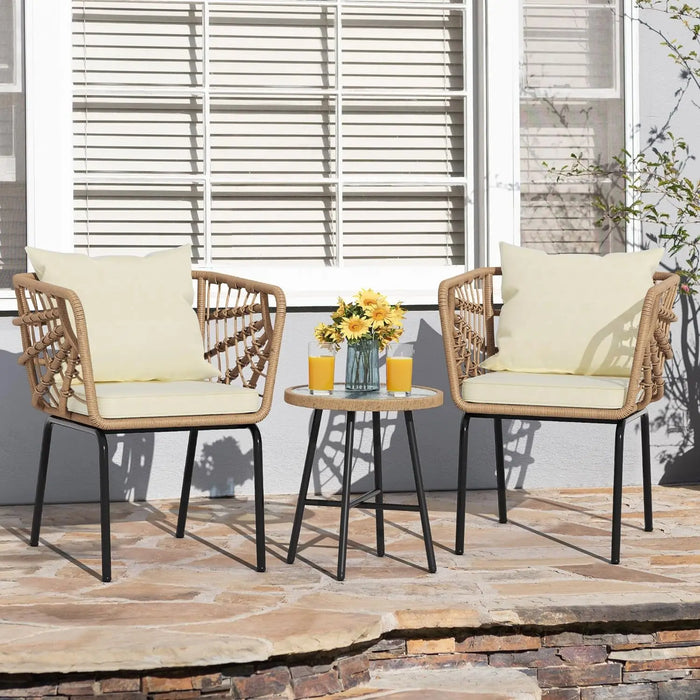 Rattan Patio Furniture Set, Outdoor Wicker Conversation Sectional L-Shaped Sofa fwith Thickness Cushions and Side Table
