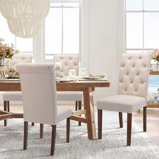 Upholstered Dining Chairs Set of 4, Fabric Dining Room Chairs Stylish Kitchen Chairs with Solid Wood Legs and Padded Seat -Beige