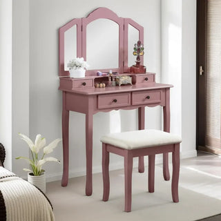 Wooden Dressing Table, Dressing Table and Stool Set, White, Mirror Vanity Table with Mirror  Makeup Vanity  Dresser