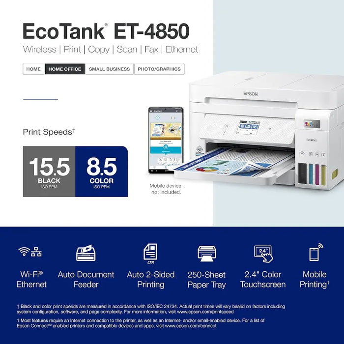 Wireless All-in-One Cartridge-Free Supertank Printer with Scanner, Copier, Fax, ADF and Ethernet – The Perfect Printer Office