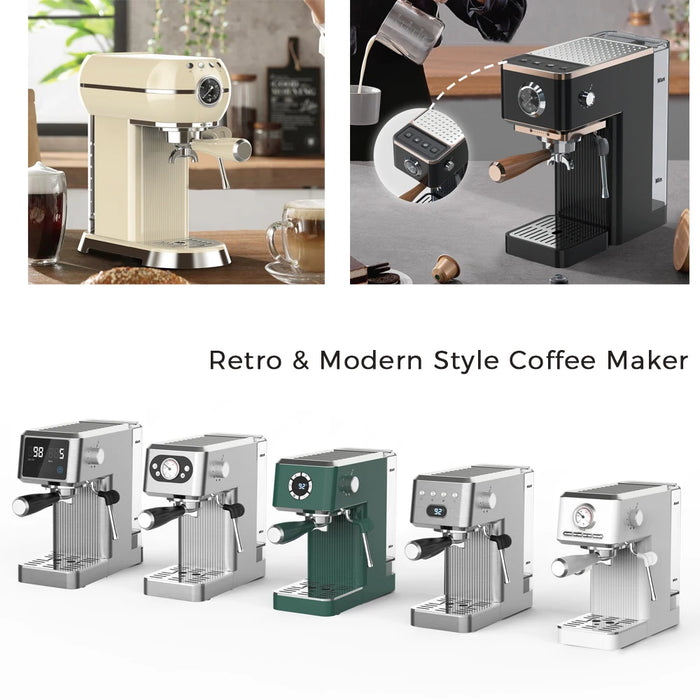 Retro Slim Design Coffee Machine with 1.0L Water Tank 15 bar Electric Automatic Espresso Machine