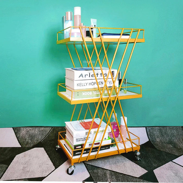 Iron Art Salon Trolleys Modern Salon Furniture Beauty Salon Trolley with Wheels Light Luxury Golden Rack Home Multi-layer Rack U