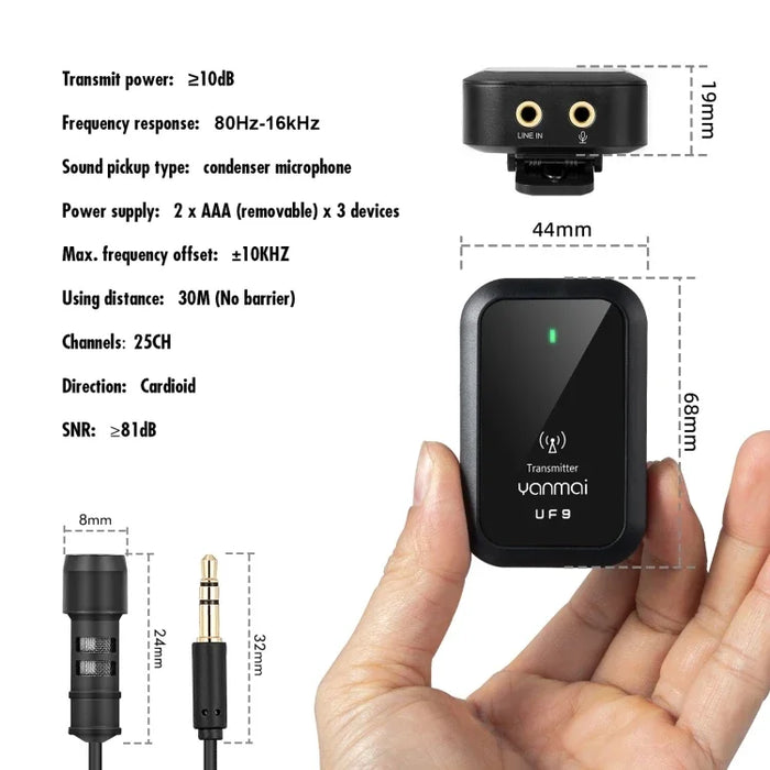 Professional Broadcast Wireless Lavalier Microphone Mini Clip-on Mic