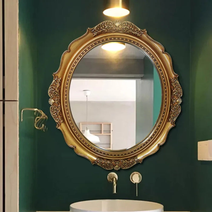 Hanging Vintage Mirror Bathroom Frame Aesthetic Vanity Mirror Gold No Fog Oval Espejo Para Ducha Afeitar Home Improvement