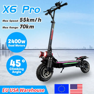 EU Dual Motor Electric Scooter, Foldable Scooter, Max Speed 55km, 10Inch Max Mileage, 70km, H, 2400W