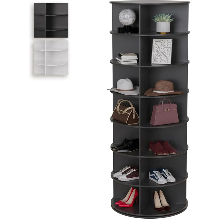 360° Rotating Shoe Rack Black, 7-tier Vertical Bookcase and shoe and Handbag, Lazy Susan Shoe Rack, organizer for closet