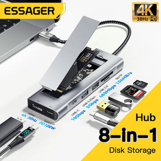 Essager 8 in 1 USB Hub With Disk Storage Function Type c to SATA SSD HDD Enclosure Laptop Dock Station For Macbook Pro Air M1 M2