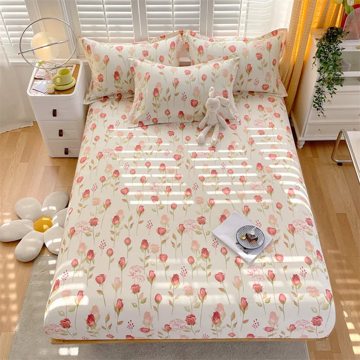 Bonenjoy 1 pc 100%Cotton Bed Sheet with Elastic Queen Size Floral Style Sheets on Elastic drap de lit 180x200cm Bedsheet Cotton