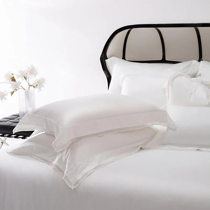 Bright White Hollow Lace Hotel Duvet Cover Bed Sheet Pillowcases 1500TC Egyptian Cotton Soft Silky Comfortable 4Pcs Bedding set