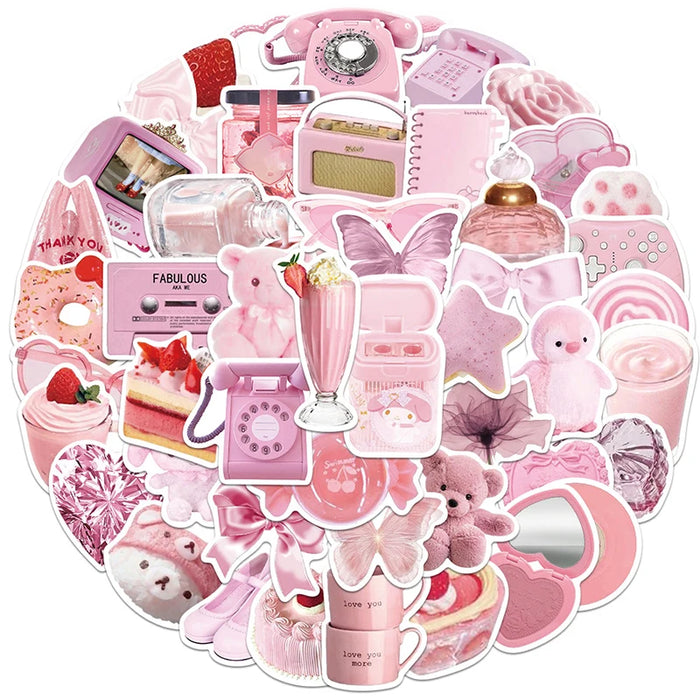 10/30/50PCS Kawaii Pink Sticker Aesthetic PVC School Stationery Children's Sketchbook Diary Laptop Scrapbook Supplies for Kids