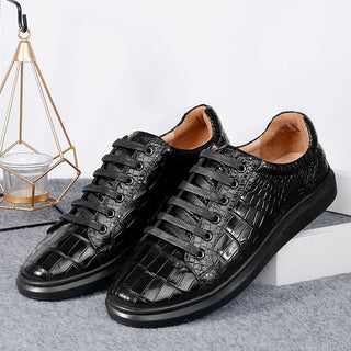 Leather Men Shoes Luxury Brand Business Casual Board Shoes Black Flat Heel Low Top Solid Color Round Head Shoes Men's Sneakers