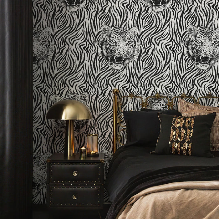 Black And White Leopard Print Wallpaper Tiger Line PVC Peel And Stick Wallpaper Retro Cabinet Sticker For Living Room